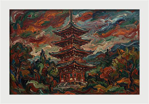 Tiered Pagoda Under Dramatic Skies