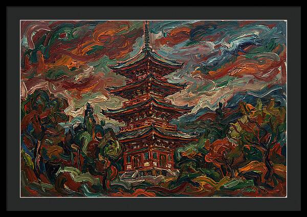 Tiered Pagoda Under Dramatic Skies