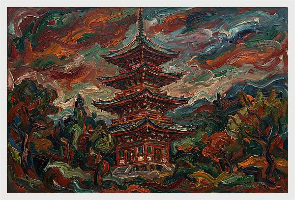 Tiered Pagoda Under Dramatic Skies