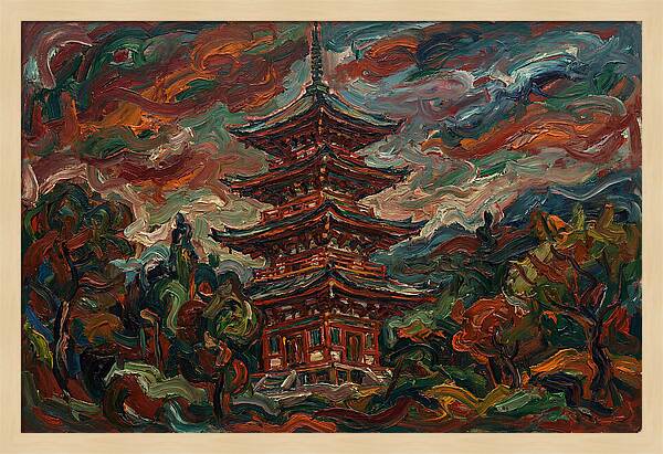 Tiered Pagoda Under Dramatic Skies
