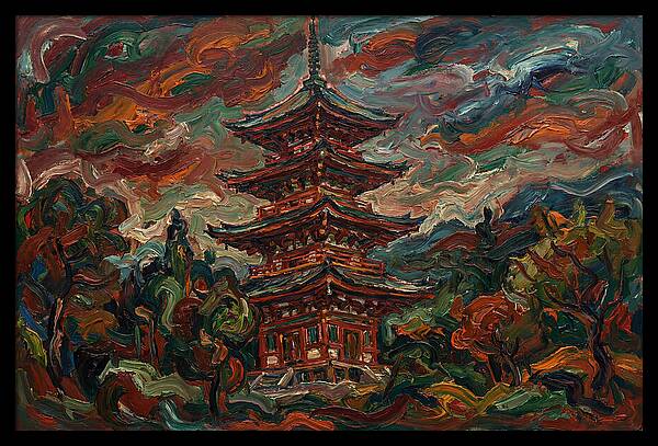 Tiered Pagoda Under Dramatic Skies