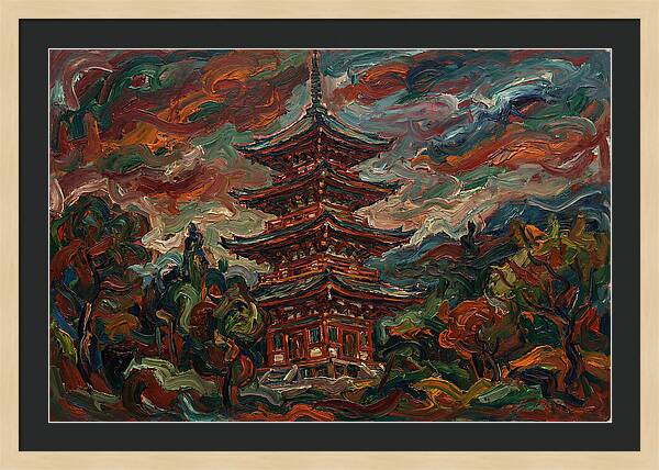 Tiered Pagoda Under Dramatic Skies