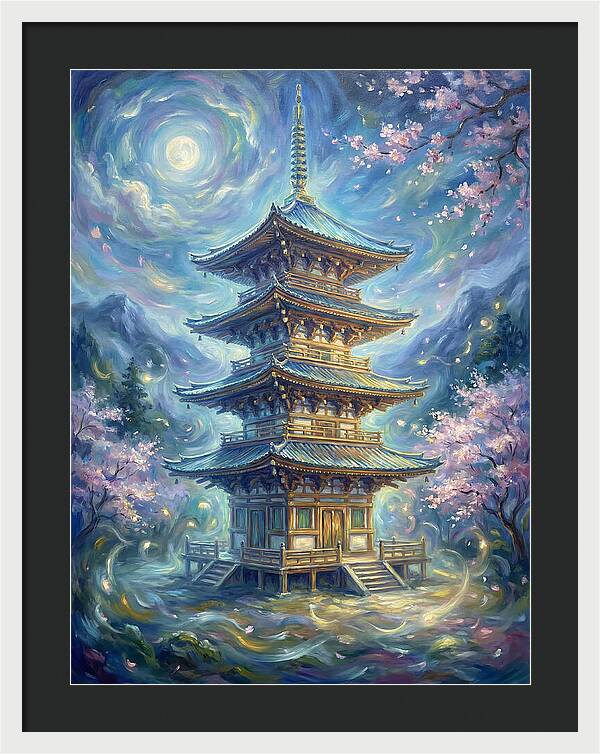 Tiered Pagoda Under Moonlight