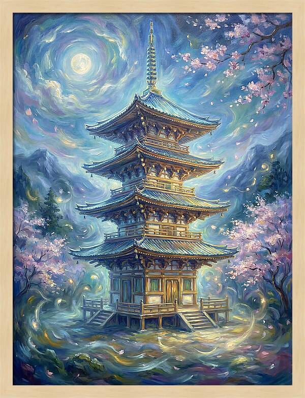 Tiered Pagoda Under Moonlight