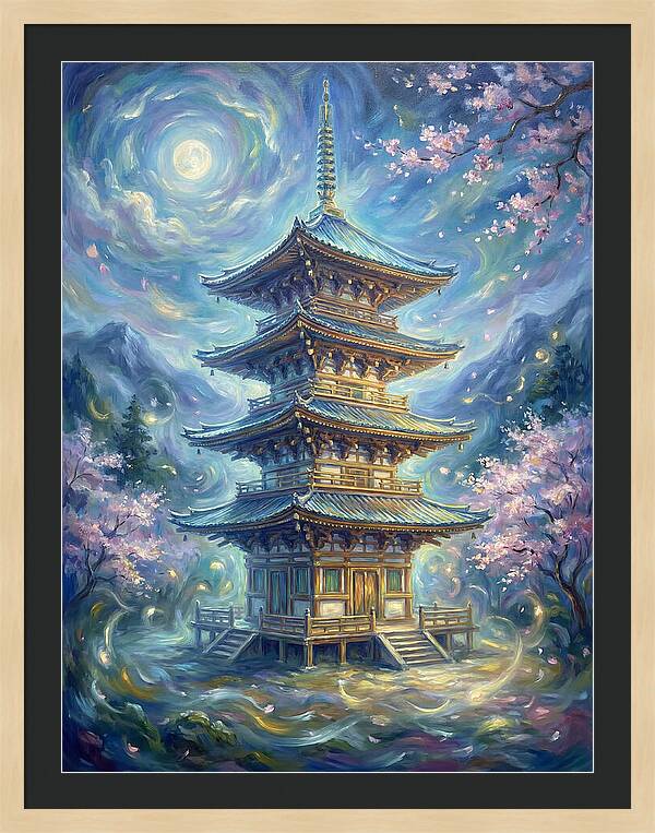 Tiered Pagoda Under Moonlight