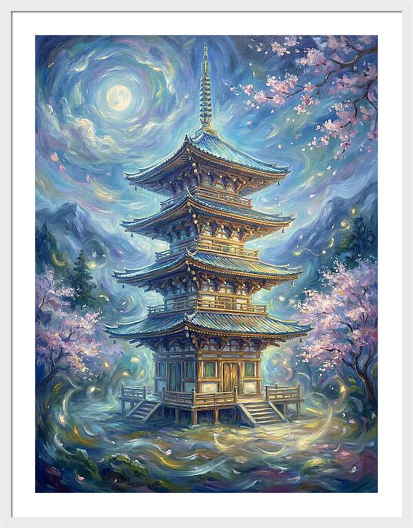 Tiered Pagoda Under Moonlight