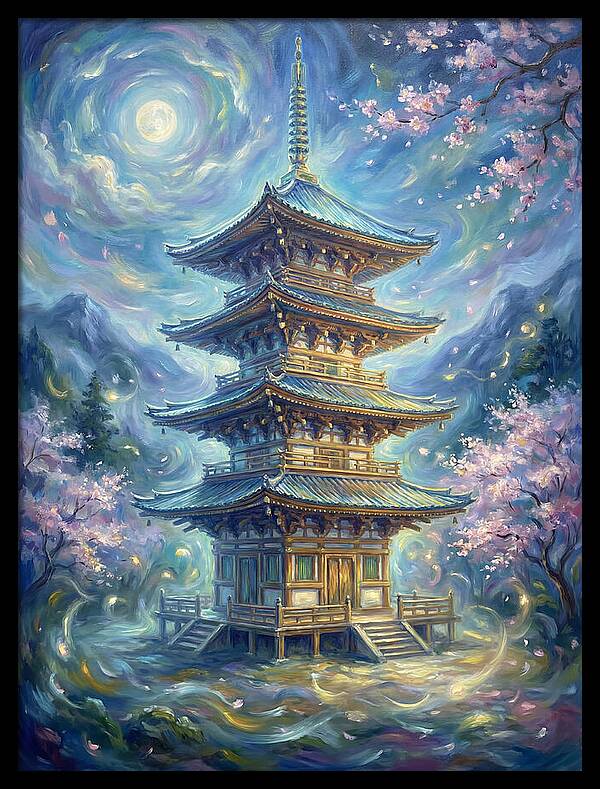 Tiered Pagoda Under Moonlight