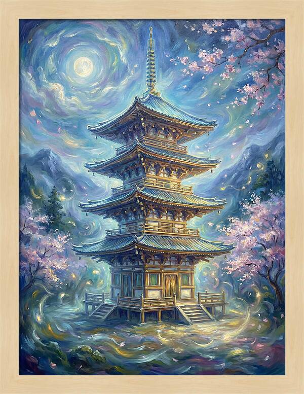 Tiered Pagoda Under Moonlight