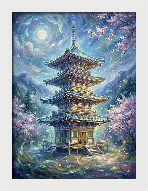 Tiered Pagoda Under Moonlight