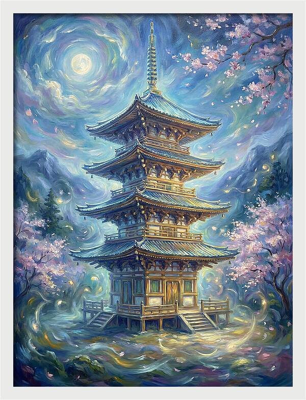 Tiered Pagoda Under Moonlight