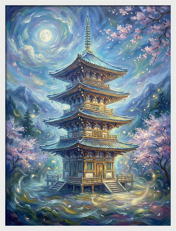 Tiered Pagoda Under Moonlight