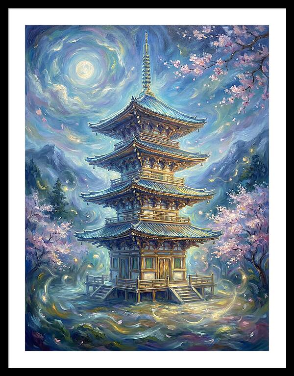 Tiered Pagoda Under Moonlight
