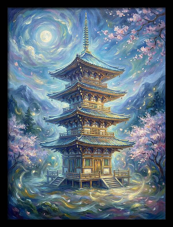 Tiered Pagoda Under Moonlight