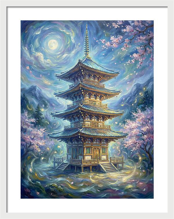 Tiered Pagoda Under Moonlight