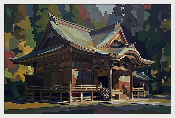 Tiered Wooden Temple With Upturned Eaves