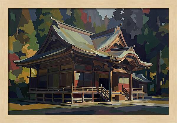 Tiered Wooden Temple With Upturned Eaves