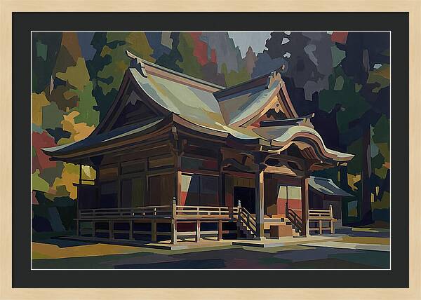 Tiered Wooden Temple With Upturned Eaves