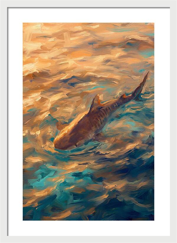 Tiger Shark Swimming In Waves