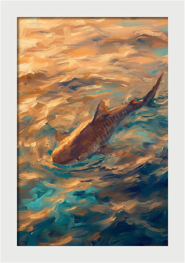 Tiger Shark Swimming In Waves