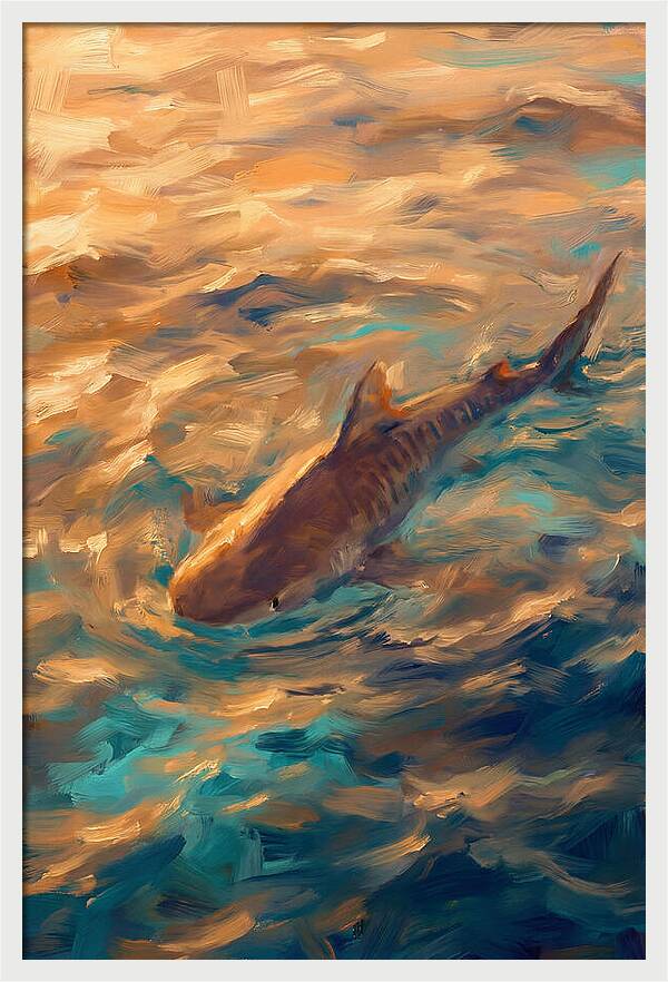 Tiger Shark Swimming In Waves