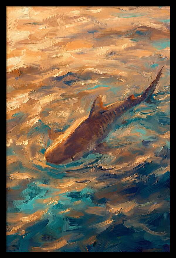 Tiger Shark Swimming In Waves