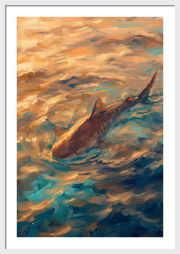 Tiger Shark Swimming In Waves