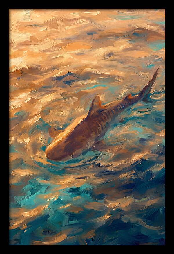 Tiger Shark Swimming In Waves