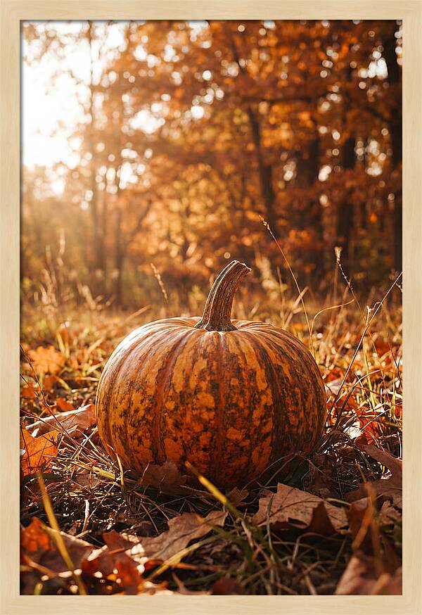 Tiger Striped Pumpkin In Autumn