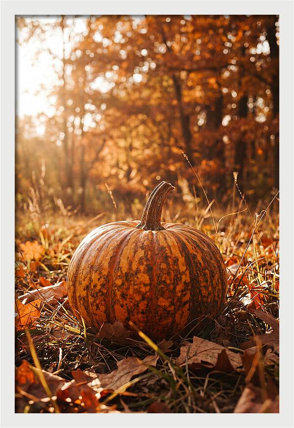 Tiger Striped Pumpkin In Autumn