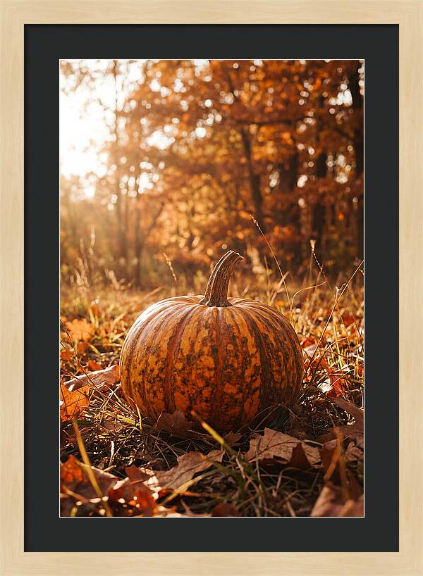 Tiger Striped Pumpkin In Autumn