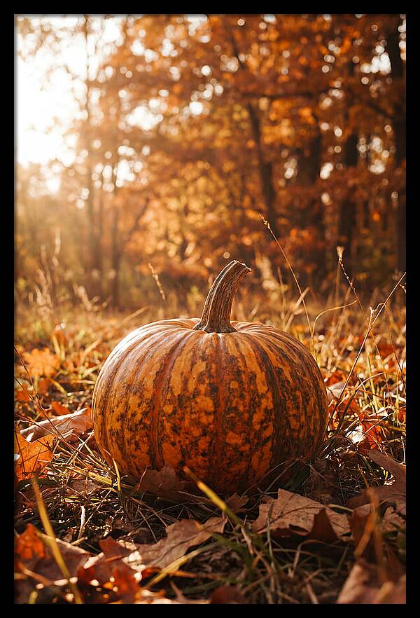 Tiger Striped Pumpkin In Autumn