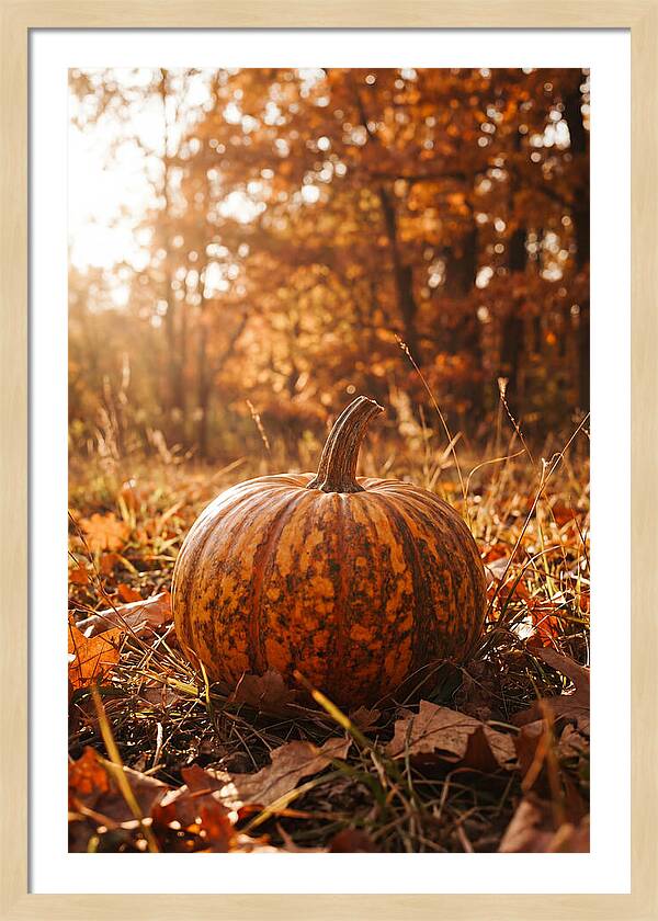 Tiger Striped Pumpkin In Autumn