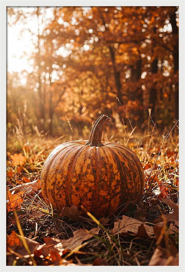 Tiger Striped Pumpkin In Autumn
