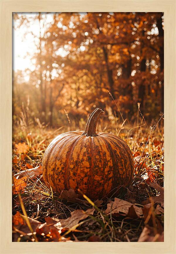 Tiger Striped Pumpkin In Autumn