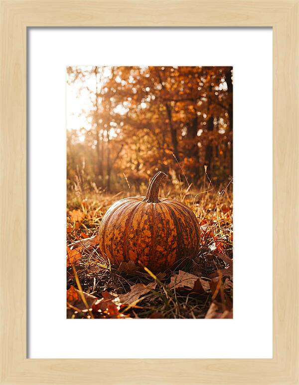 Tiger Striped Pumpkin In Autumn