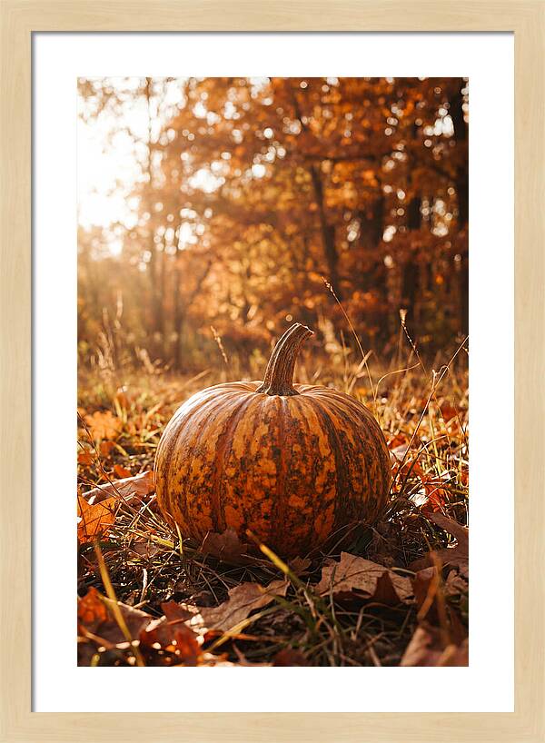 Tiger Striped Pumpkin In Autumn