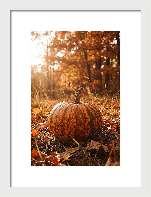 Tiger Striped Pumpkin In Autumn