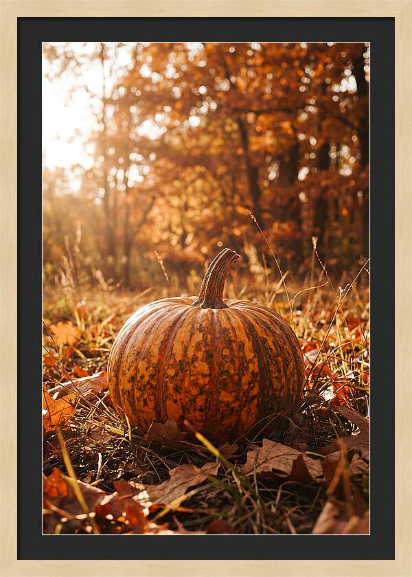 Tiger Striped Pumpkin In Autumn