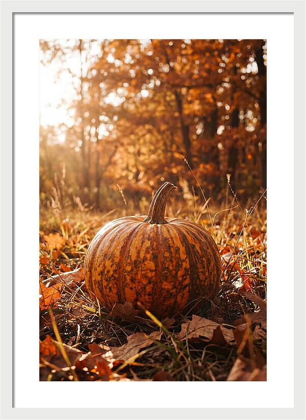 Tiger Striped Pumpkin In Autumn
