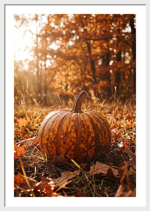 Tiger Striped Pumpkin In Autumn