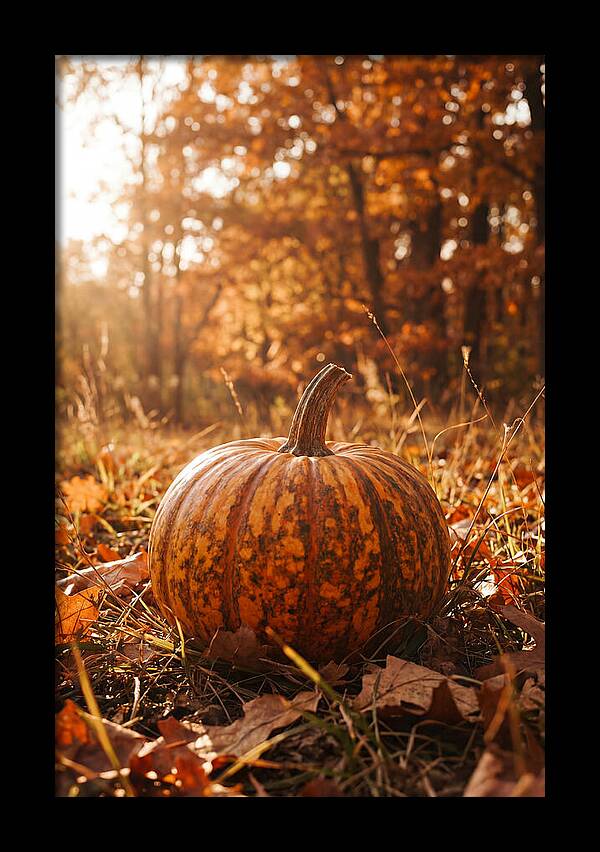 Tiger Striped Pumpkin In Autumn