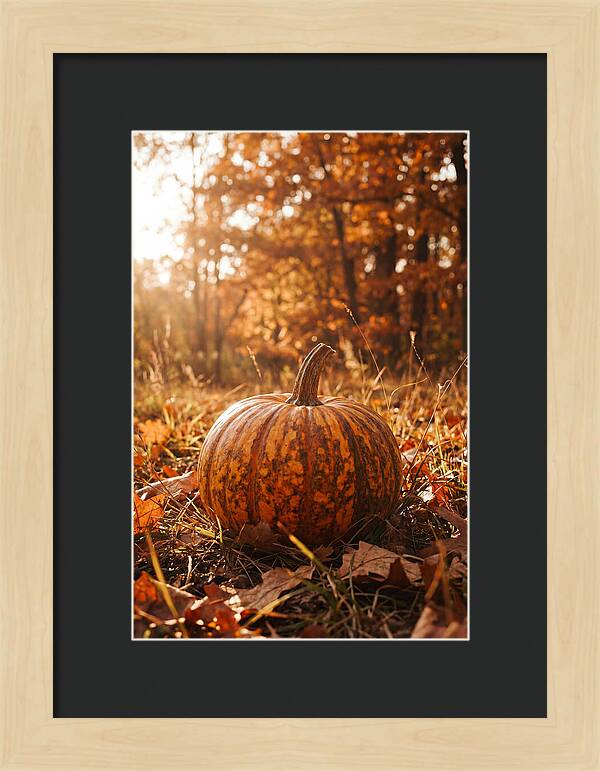 Tiger Striped Pumpkin In Autumn