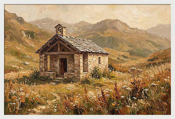 Tiny Stone Chapel In The Mountains