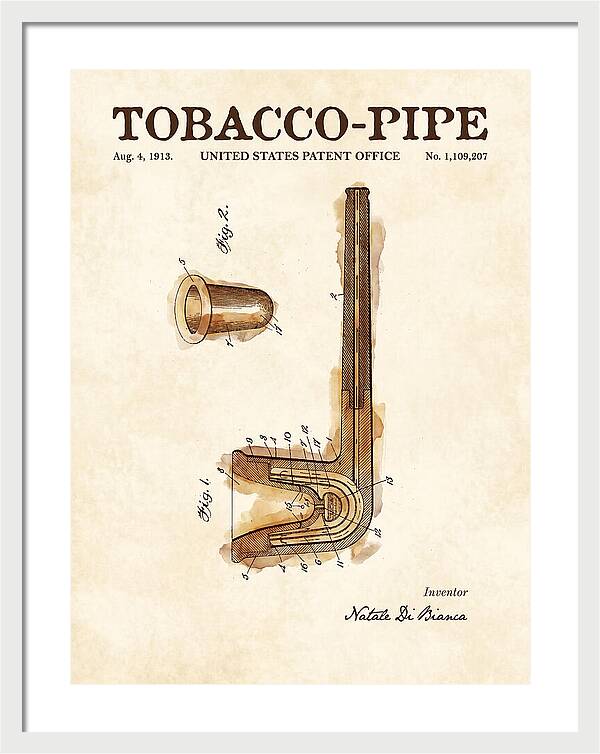 Tobacco Pipe Watercolor Patent Us1109207a