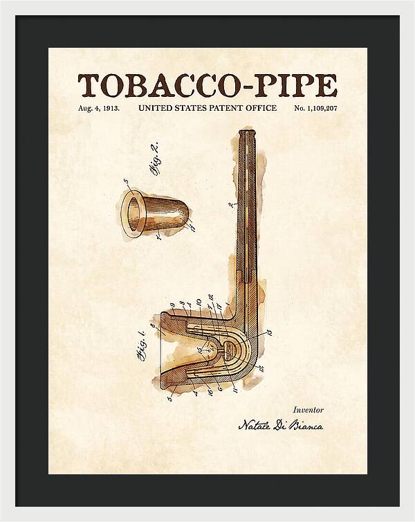 Tobacco Pipe Watercolor Patent Us1109207a