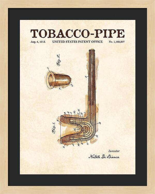 Tobacco Pipe Watercolor Patent Us1109207a