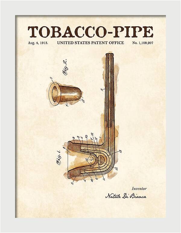 Tobacco Pipe Watercolor Patent Us1109207a