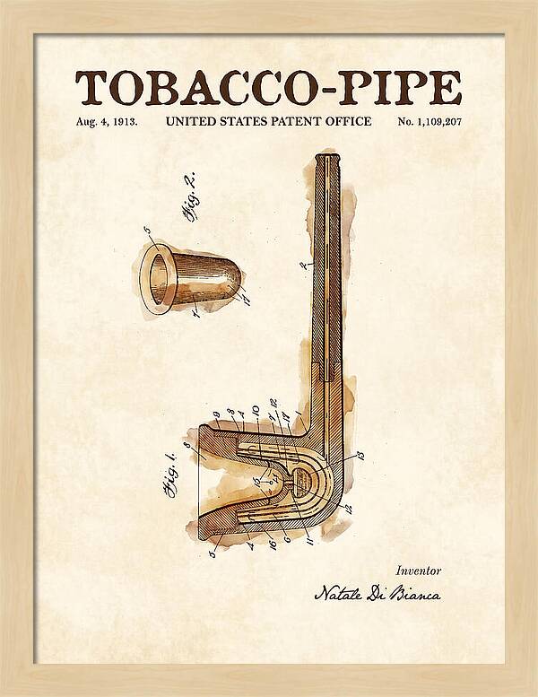 Tobacco Pipe Watercolor Patent Us1109207a