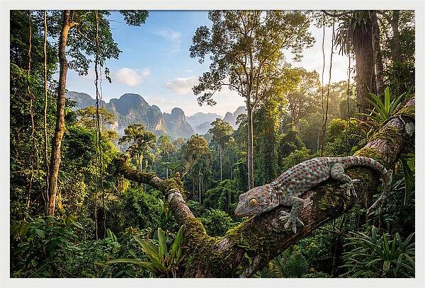 Tokay Gecko In Lush Jungle