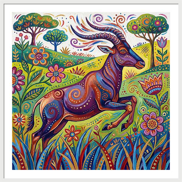 Topi Grazing In Colorful Terrain
